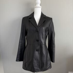 VTG Colebrook Classics Black Leather Jacket Women's SZ Med Button Front Y2K Chic